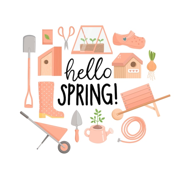 Spring set with lettering flat design vector