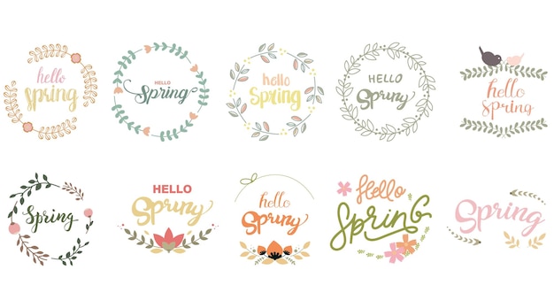 Spring stickers collection set cartoon style flat design Premium Vector