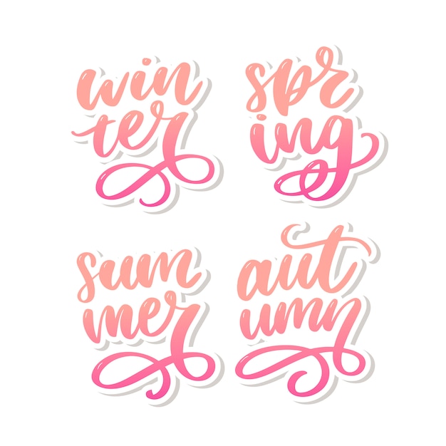 Spring, summer, autumn, winter seasons lettering calligraphy