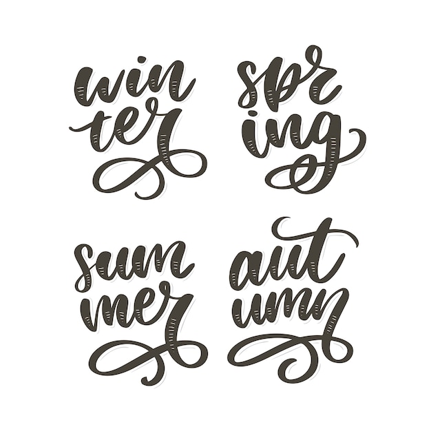 Spring, summer, autumn, winter seasons lettering calligraphy