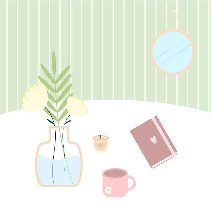 Vector spring summer cozy house tea book and flowers vector illustration