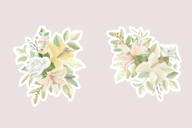 Vector spring summer floral bouquets and stickers illustration