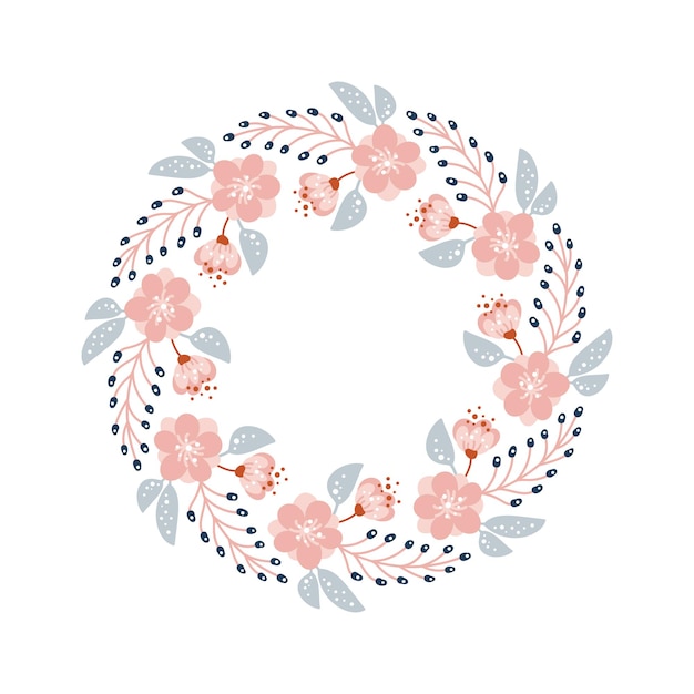 春と夏の花のハーブリーススカンジナビア。フラット抽象的なベクトルガーデンフレーム、女性の日