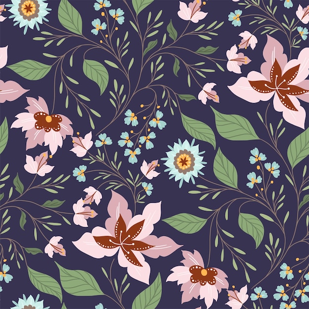 Spring swirl florals n leaves pattern