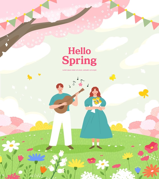 Modello di primavera con bel fiore. illustrazione vettoriale