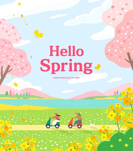 Vector spring template with beautiful flower. vector illustration
