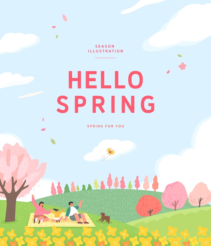 Vector 春季模板与美丽的花朵向量插图