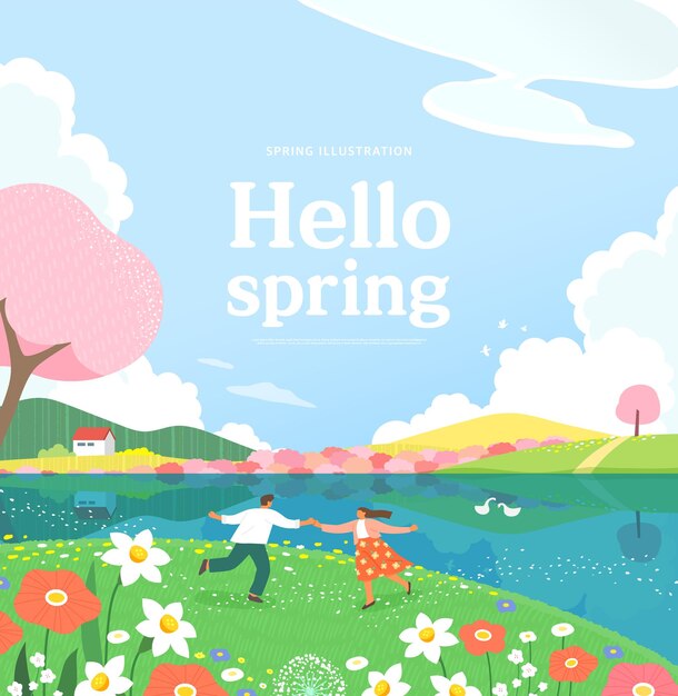 Vector spring template with beautiful flower vector illustration