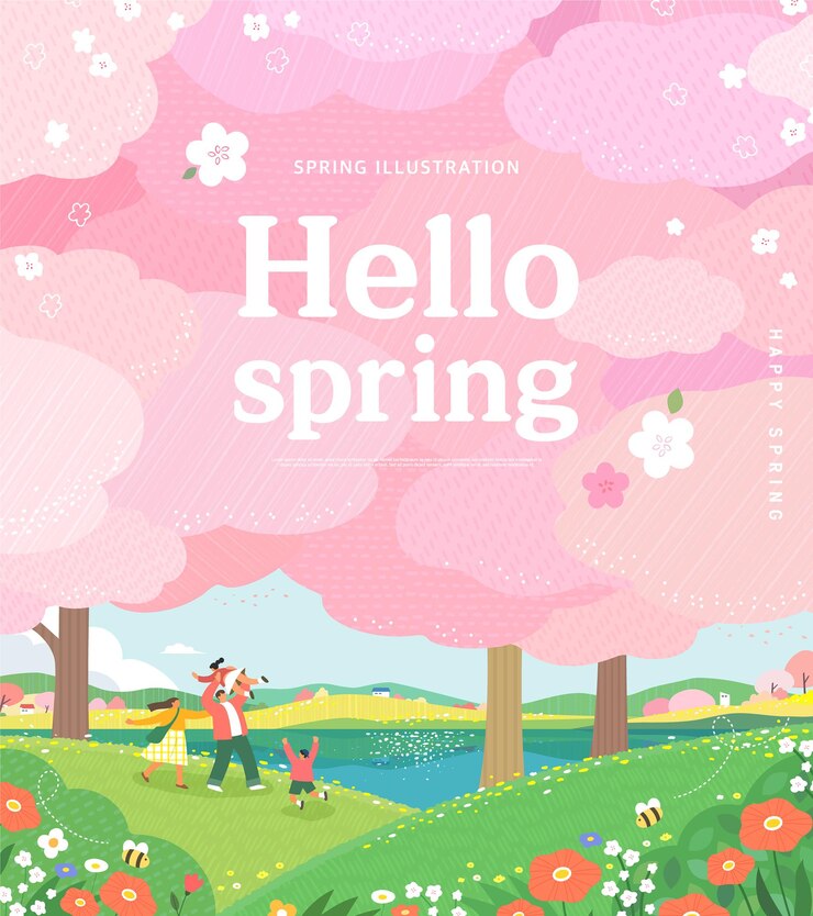 Vector 春季模板与美丽的花朵向量插图