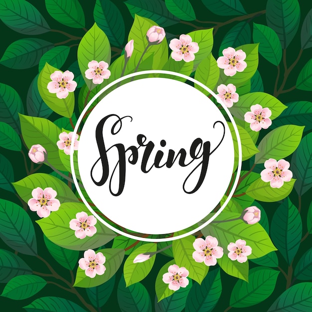 Spring text on floral background