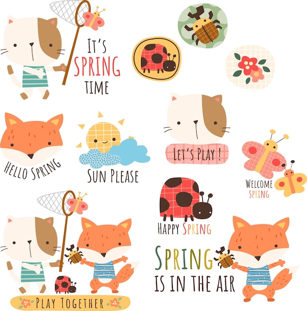 Spring themed animals cute digital stickers