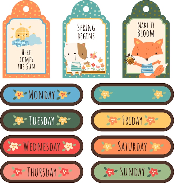 Spring themed animals weekdays planner