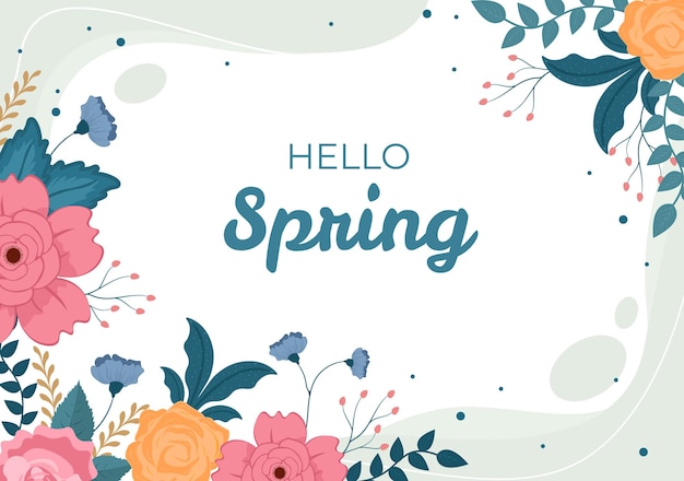 Sfondo di primavera con fiori e piante per promozioni, riviste, pubblicità o siti web. illustrazione vettoriale piatta della natura