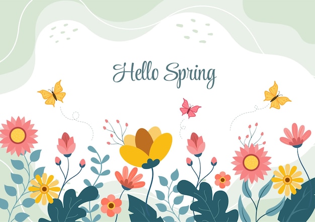 Spring Time Background with Flowers Season and Plant for Promotions, Magazines, Advertising or Websites. Nature Flat Vector Illustration