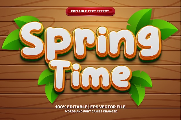 Vector spring time comic cartoon 3d editable text effect style