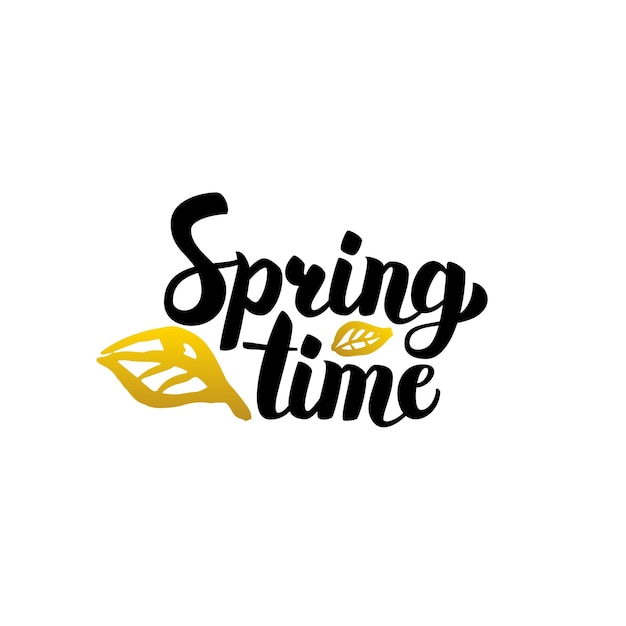 Spring Time Handwritten Lettering. Vector Illustration of Calligraphy and Nature Plants Design Element.