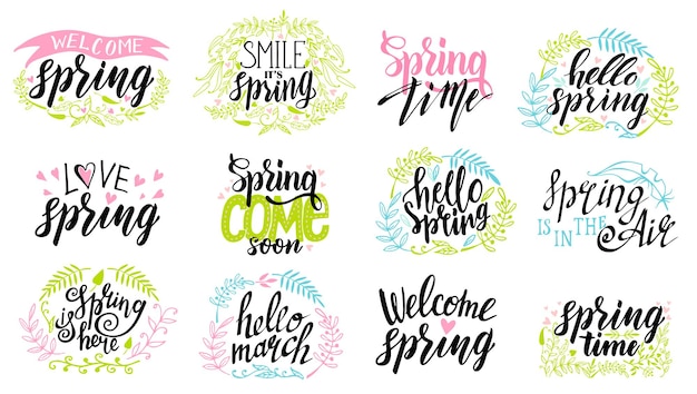 Spring time lettering typography set