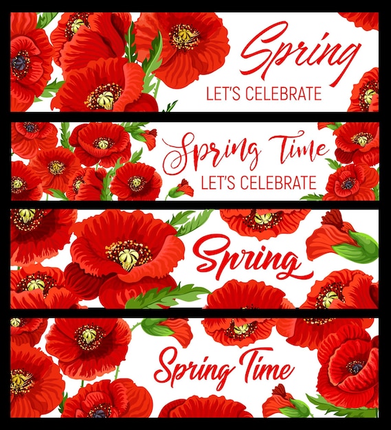 Spring time poppy flowers floral banners