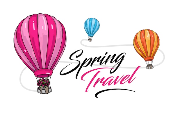 타이포그래피와 풍선 다채로운 그림에 봄 여행