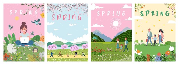 Vector spring tree forest spring park summer farm poster urban city street