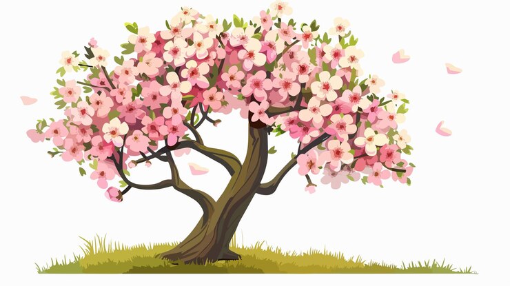Vector spring tree with blossoming flowers vector illustration
