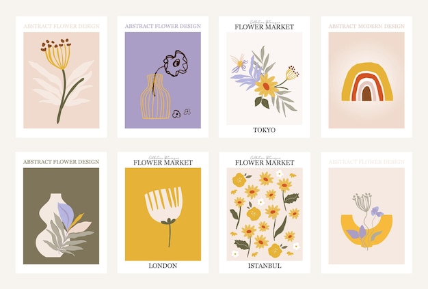 Vector spring trendy cards set