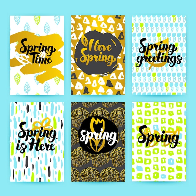 Spring trendy hipster posters. vector illustration of 80s style postcard design with handwritten lettering.