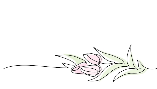 Spring tulips flowers decoration row border continuous one line drawing minimalist contour artwork