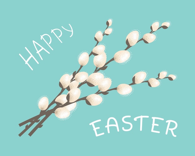 spring twigs willow tree blossom happy easter greeting card