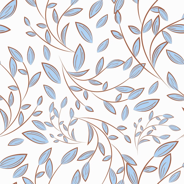 Spring twigs with blue leaves textile ornament from leaves intertwining branches grass bushes