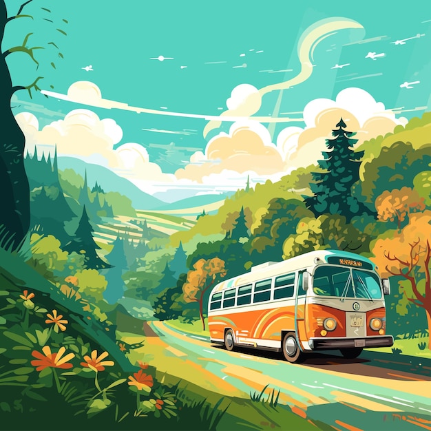 Vector spring_vacation_bus_tour_vector_illustrated