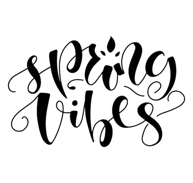 Vector spring vibes black hand drawn calligraphy isolated on white background