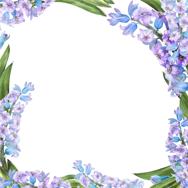 Spring watercolor frame with hyachinth flowers