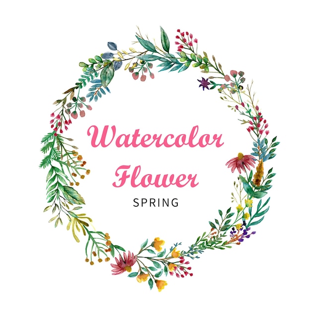 Vector spring watercolor fresh tree round frame