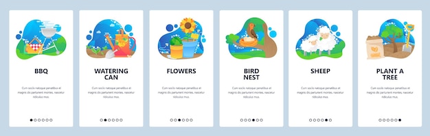 Spring website en mobiele app onboarding screens vector sjabloon