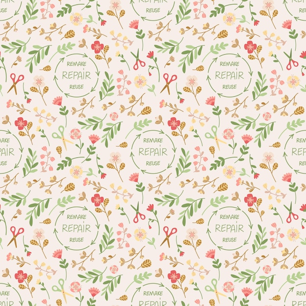 Spring wild flowers and leaves pattern with text