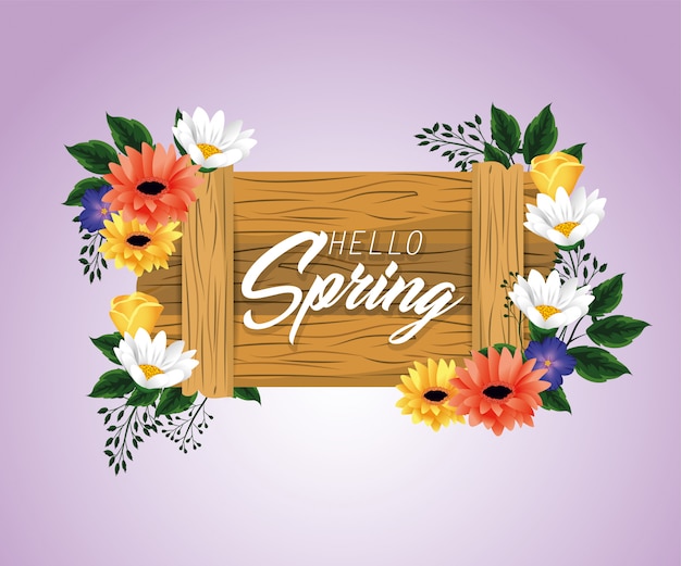 Vector spring wood emblem with flowers and leaves