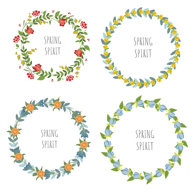 Spring wreath Cute flower wreath Different vector flowers