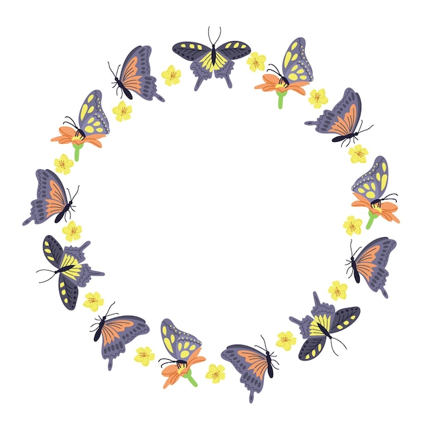 Spring wreath with butterflies and flowers