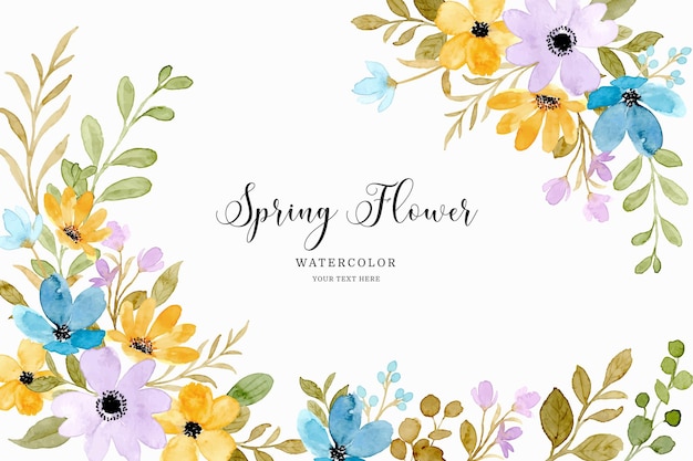 Spring yellow purple flower background with watercolor