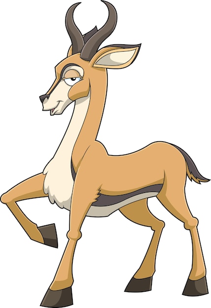 Springbok Animal Cartoon Character Vector Hand Drawn Illustration