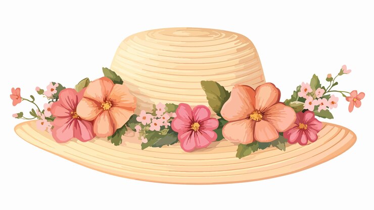 Vector springtime blossoms elegant hat adorned with blooming flowers