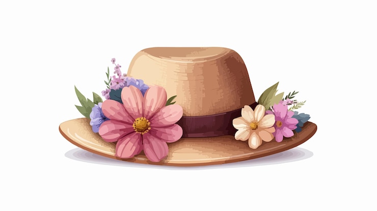 Vector springtime blossoms elegant hat adorned with blooming flowers
