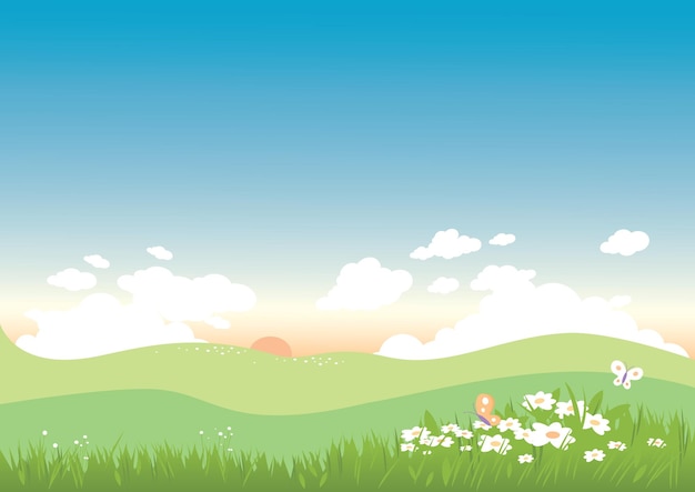 Vector springtime meadow landscape background vector illustration