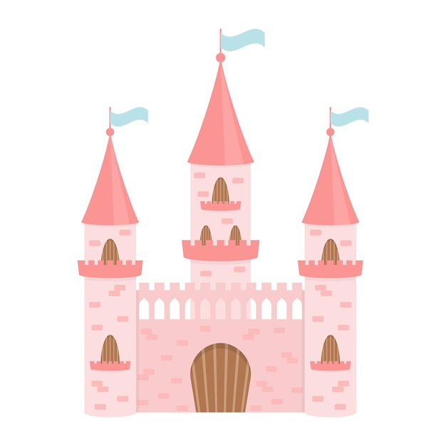 Sprookjesachtig roze kasteel voor de prinses Geïsoleerd op een witte achtergrond