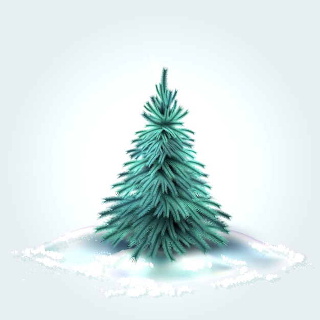 spruce christmas tree with realistic green needles with winter snow