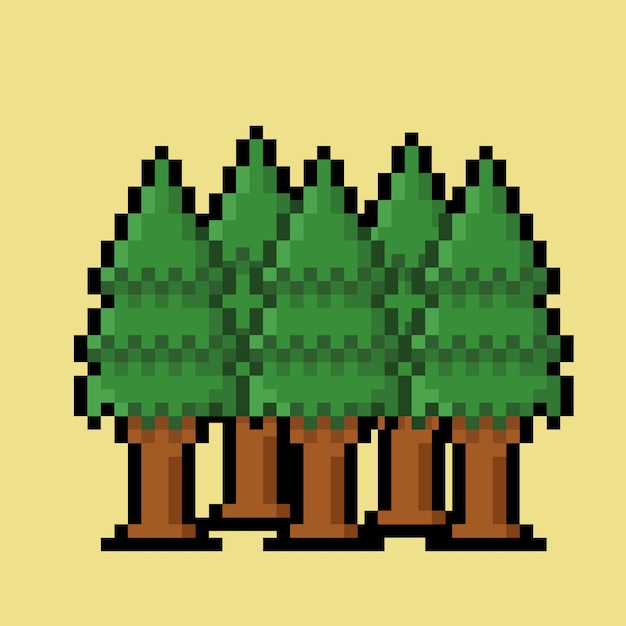 Вектор Еловый лес в стиле пиксель арт