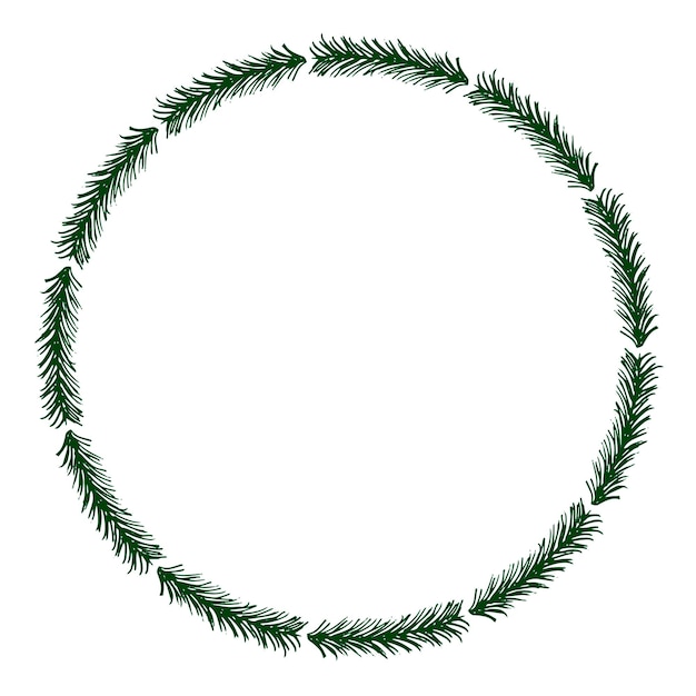 Spruce thin branches frame Christmas festive delicate Circle border with empty space Green round frame