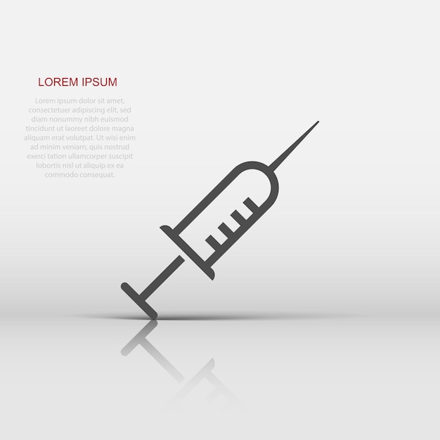 Spuit icoon in platte stijl Injecteer naald vector illustratie op witte geïsoleerde achtergrond Drug dosis bedrijfsconcept