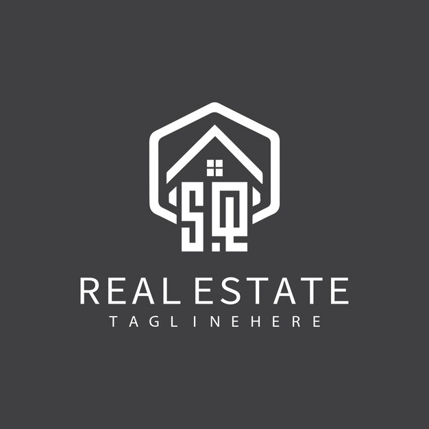 SQ initial monogram logo for real estate with home shape creative design